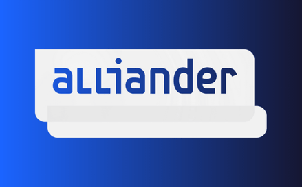 Alliander logo on colored background.